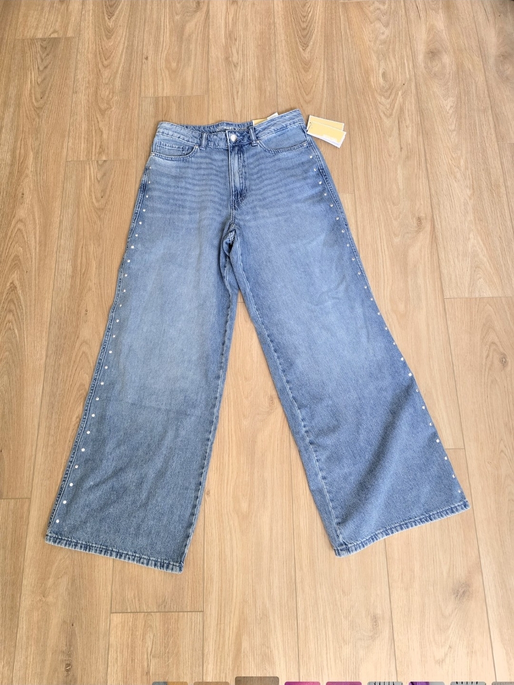 MICHAEL Michael Kors Carmen Light Blue Wide-Leg Jeans with Side Studs